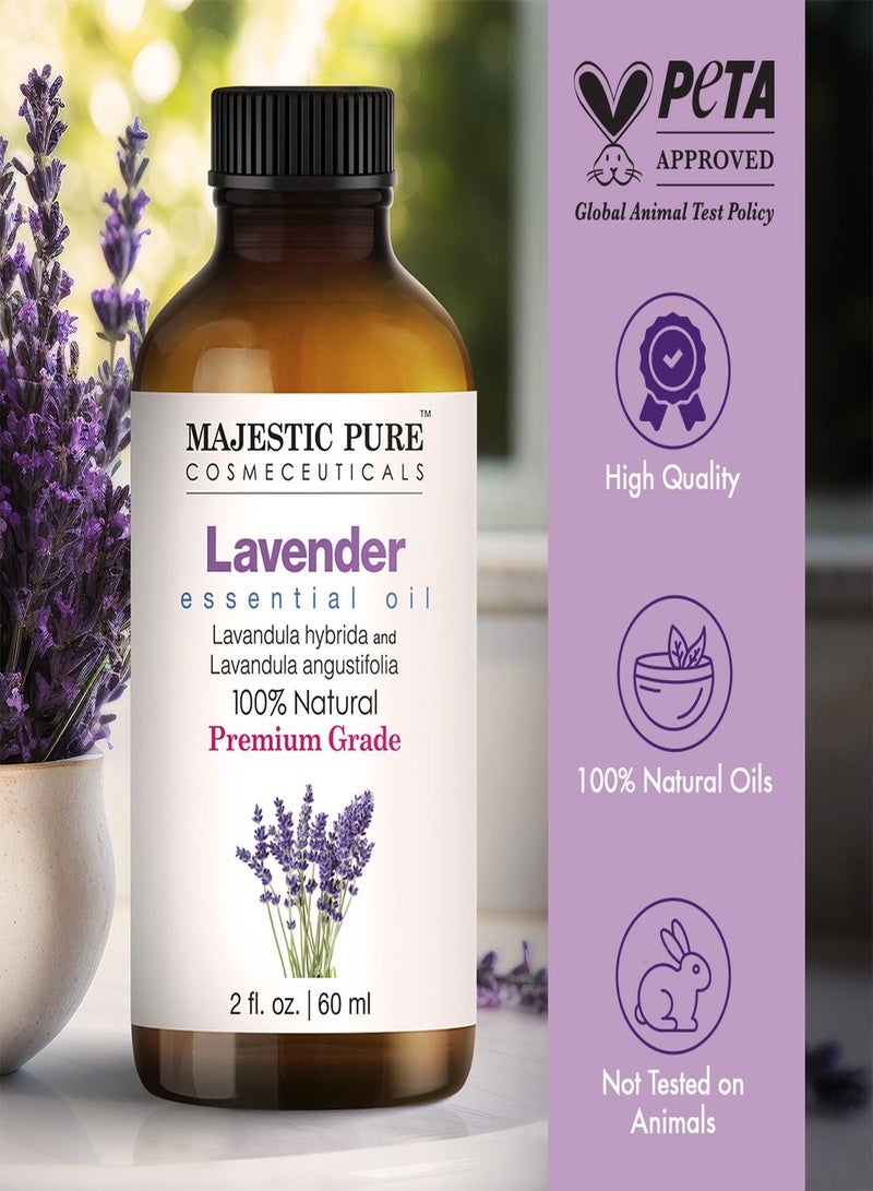 Majestic Pure زيت أساسي مع قطارة زجاجية - 100% نقي وطبيعي - زيوت أساسية للناشر، العلاج بالروائح، صناعة الصابون والشمع، زيت اللافندر، زيت اللافندر، 2 أونصة سائلة - Image 2